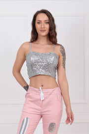 Wholesale Sequin Bustier with Globe Detail and Back Zipper Bst33154 Gray