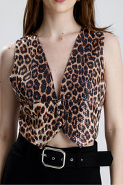Wholesale Lined Sequin Evening Vest with Covered Buttons