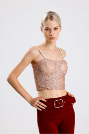 Wholesale Sequined Bustier with Globe Detail and Back Zipper BST33154 Salmon