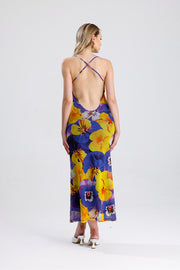 Wholesale Floral Print Halter Neck Lined Maxi Dress