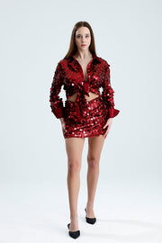 Wholesale Lined Sequin Detail Evening Mini Skirt