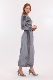 Wholesale Long-Sleeve Velvet Wrap Long Evening Dress