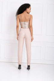 High-Waist Belted Trousers with Decorative Stitching