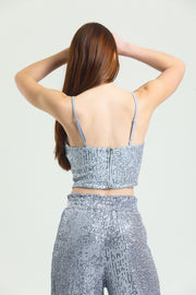 Wholesale Lined Croptop Spaghetti Strap Bustier_bus32491 Gray
