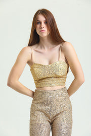 Wholesale Sequin Bustier with Back Zipper and Globes Bst33154 Gold