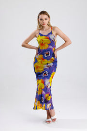Wholesale Floral Print Halter Neck Lined Maxi Dress