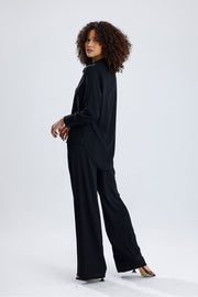 Wholesale Elastic Waist Pocket Detail Wide Leg Dubai Trousers