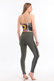 Wholesale Yani Ottoman Leggings with Leather Trim_tyt32302 Khaki