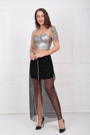 Wholesale Mesh-Overlay Skirt Etk14472 Black