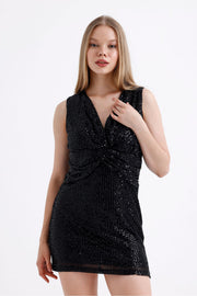 Wholesale Backless Lined Sequin Evening Dress with Ruched Front
