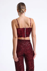 Wholesale Sequin Bustier with Globe Detail and Back Zipper Bst33154 Burgundy