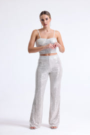 Wholesale Elastic Waist Sequin Evening Trousers