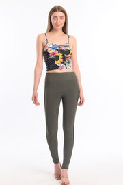 Wholesale Yani Ottoman Leggings with Leather Trim_tyt32302 Khaki