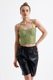 Wholesale Sequin Bustier with Back Zipper and Globes BST33154 Pistachio Green