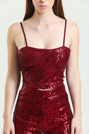 Wholesale Sequin Bustier with Globe Detail and Back Zipper Bst33154 Burgundy