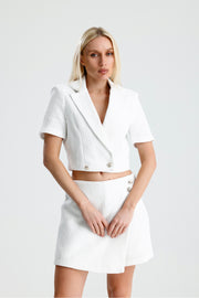 Wholesale Short Sleeve Textured Women's Cropped Jacket