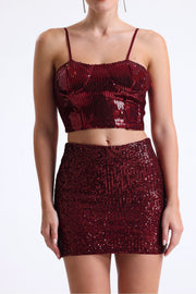 Wholesale Sequin Bustier with Globe Detail and Back Zipper Bst33154 Burgundy