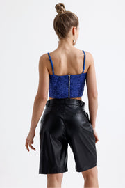 Wholesale Sequin Bustier with Back Zipper and Globe Detail BST33154 Royal Blue