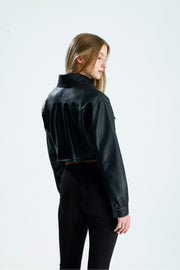 Wholesale Pocket Detailed Zippered Cropped Leather Jacket