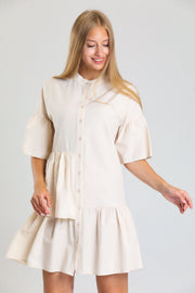 Toptan Önü Düğmeli Kısa Kol Elbise