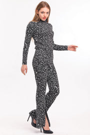 Wholesale Jacquard Trousers with Elastic Waist and Front Slit