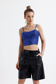 Wholesale Sequin Bustier with Back Zipper and Globe Detail BST33154 Royal Blue