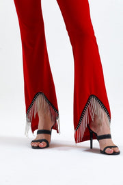 Wholesale Scuba Crepe Evening Trousers with Belt, Sequined Chain Detail at the Waist