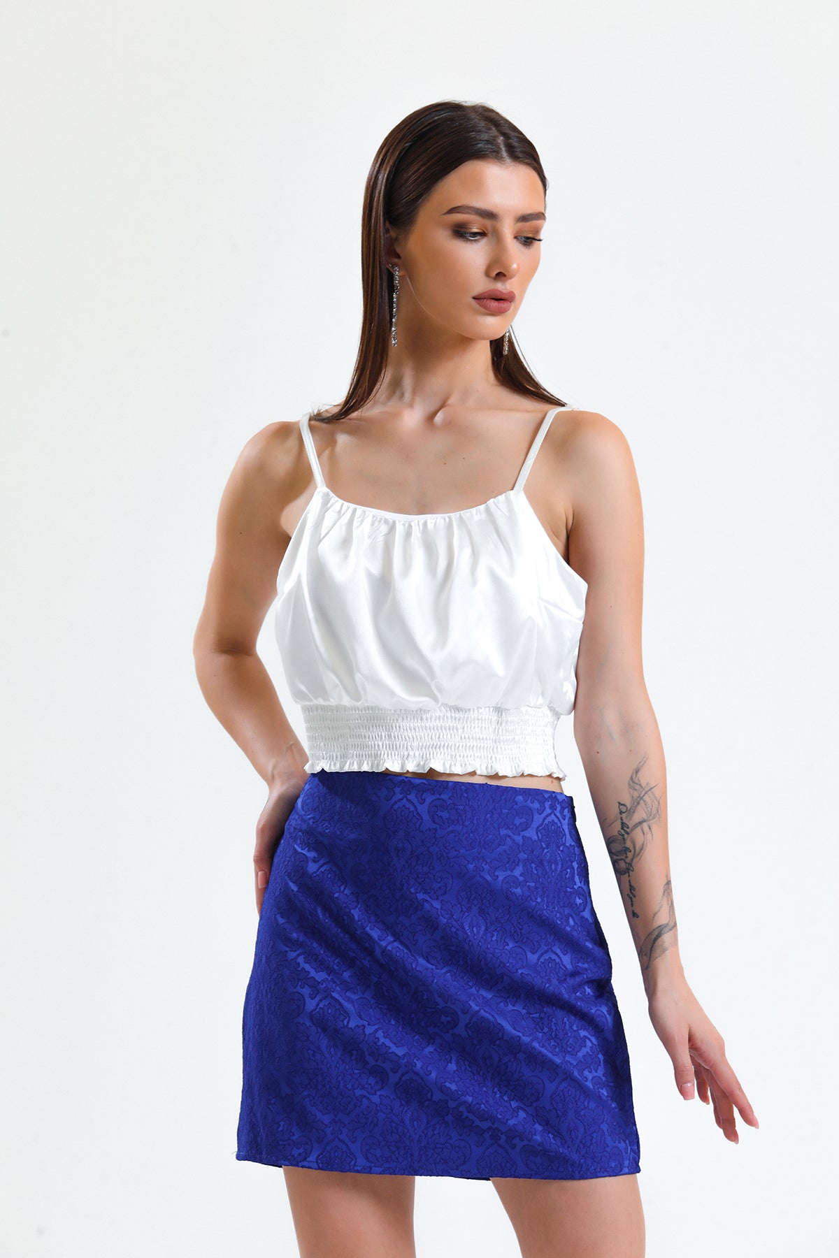 Toptan Jakarli Mini Etek_etk32609 Saks