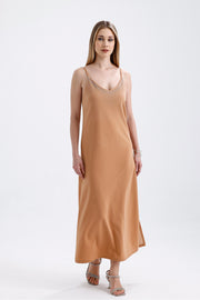 Wholesale Beige Stone-Detailed Long-Strap Dress