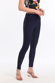 Wholesale Yani Leather Trimmed Ottoman Leggings_tyt32302 Indigo