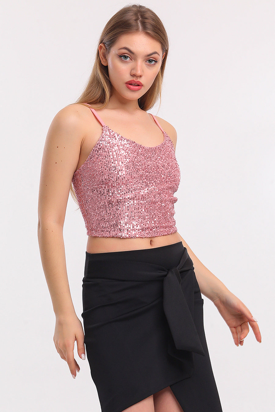 Toptan Astarli Croptop Askili Bustiyer_bus32491 Pudra — Pudra