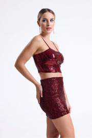 Wholesale Sequin Bustier with Globe Detail and Back Zipper Bst33154 Burgundy