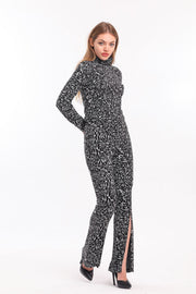 Wholesale Jacquard Trousers with Elastic Waist and Front Slit