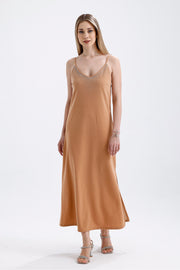 Wholesale Beige Stone-Detailed Long-Strap Dress