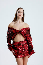 Wholesale Lined Sequin Detail Evening Mini Skirt