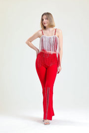 Wholesale Scuba Crepe Evening Trousers with Belted Waist and Embellished Hems