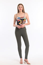 Wholesale Yani Ottoman Leggings with Leather Trim_tyt32302 Khaki