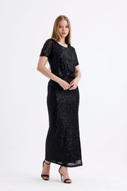 Wholesale Elastic Waist Lined Sequin Evening Skirt