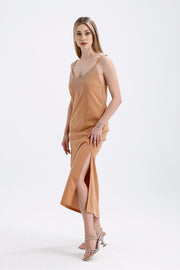 Wholesale Beige Stone-Detailed Long-Strap Dress