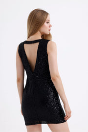 Wholesale Backless Lined Sequin Evening Dress with Ruched Front