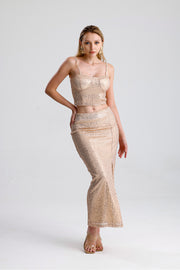 Wholesale Sequin Bustier with Zipper Back and Globe Detail BST33154 Dark Beige