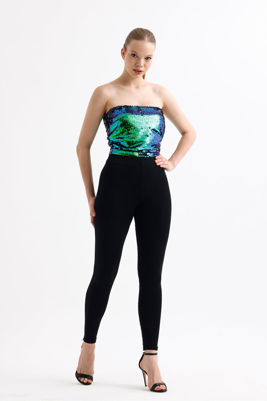 Toptan Full lycra push up  tayt Toparlayıcı Çelikli Tayt — Siyah