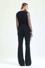 Wholesale Scuba Crepe Jumpsuit with Tulle Tassels and Hidden Zipper