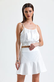 Wholesale Jacquard Short Ruffled Skirt_etk32608 Ecru