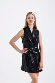 Wholesale Lined Sequin Lapel Collar Double-Breasted Evening Blazer Dress