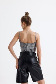 Wholesale Sequined Bustier with Globe Detail and Back Zipper BST33154 Anthracite