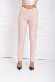 High-Waist Belted Trousers with Decorative Stitching