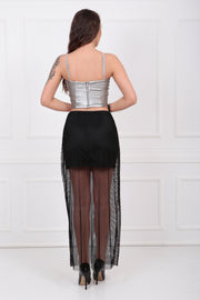 Wholesale Mesh-Overlay Skirt Etk14472 Black