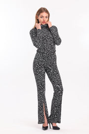 Wholesale Jacquard Trousers with Elastic Waist and Front Slit