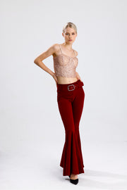 Wholesale Sequined Bustier with Globe Detail and Back Zipper BST33154 Salmon